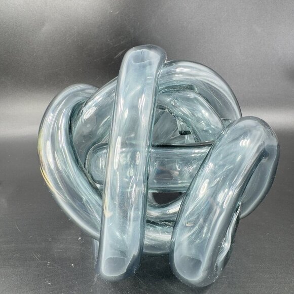 Vintage Hand Blown Glass Knot Sculpture Figurine Paperweight Blue Gray Tint - Picture 10 of 12